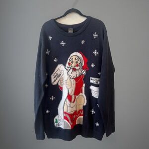 Jake Austin Santa Christmas Men's Sweater Naughty List Toilet Blue No Tags 24x35